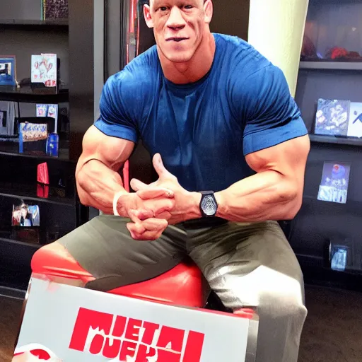 Prompt: john cena wearing montreal opus card merchandise