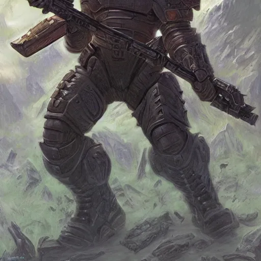 Prompt: The Doomguy as a fantasy D&D character, portrait art by Donato Giancola and James Gurney, digital art, trending on artstation
