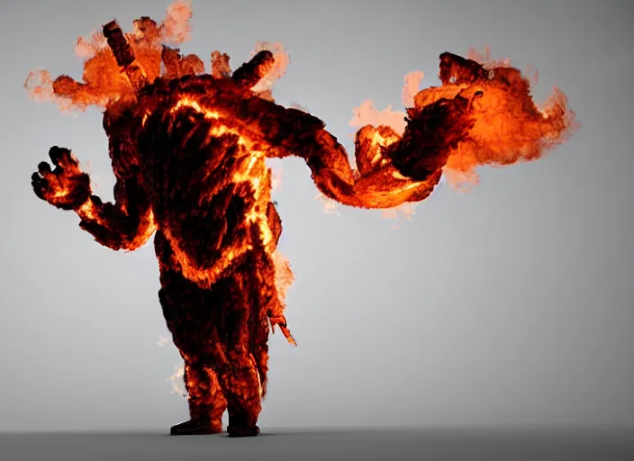 Image similar to monster made of fire and smoke, 3d biopunk art, 8k