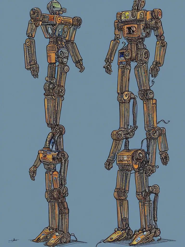 Image similar to bipedal mech inspired by a coffee maker, by jean giraud