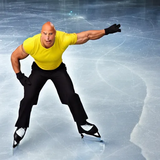 Prompt: Dwayne Johnson Ice Skating, professional Photograph