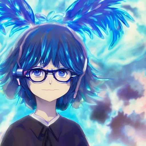 Prompt: key anime visual of cirno, wearing glasses, trending on Artstation; detailed