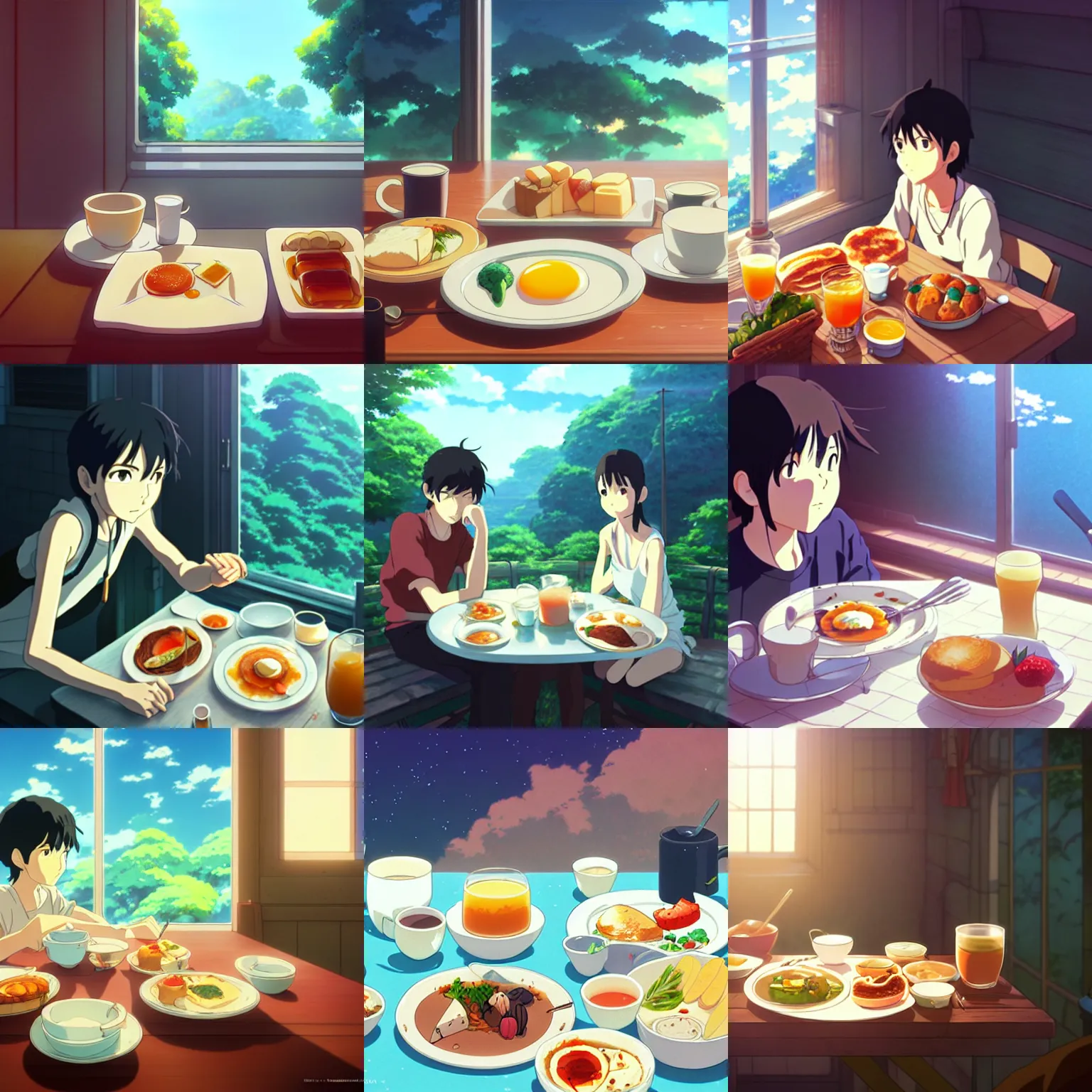 Prompt: a hearty breakfast, digital art, illustrations, by makoto shinkai and studio ghibli