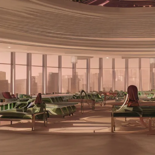 Image similar to the council of all worlds, huge 7 0 s hotel, logan's run, syd mead, retrofuture, octane render