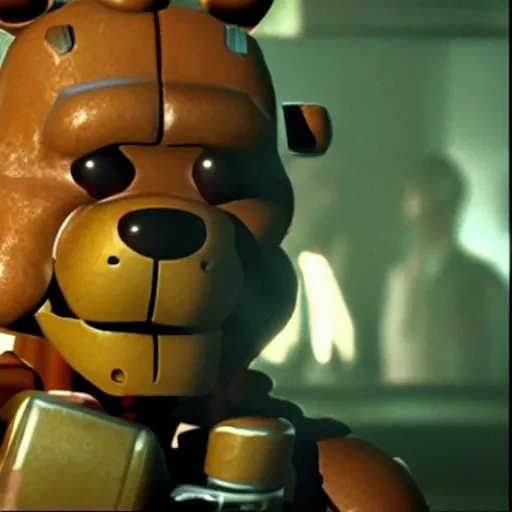 Prompt: movie still of freddy fazbear, from matrix ( 1 9 9 9 )