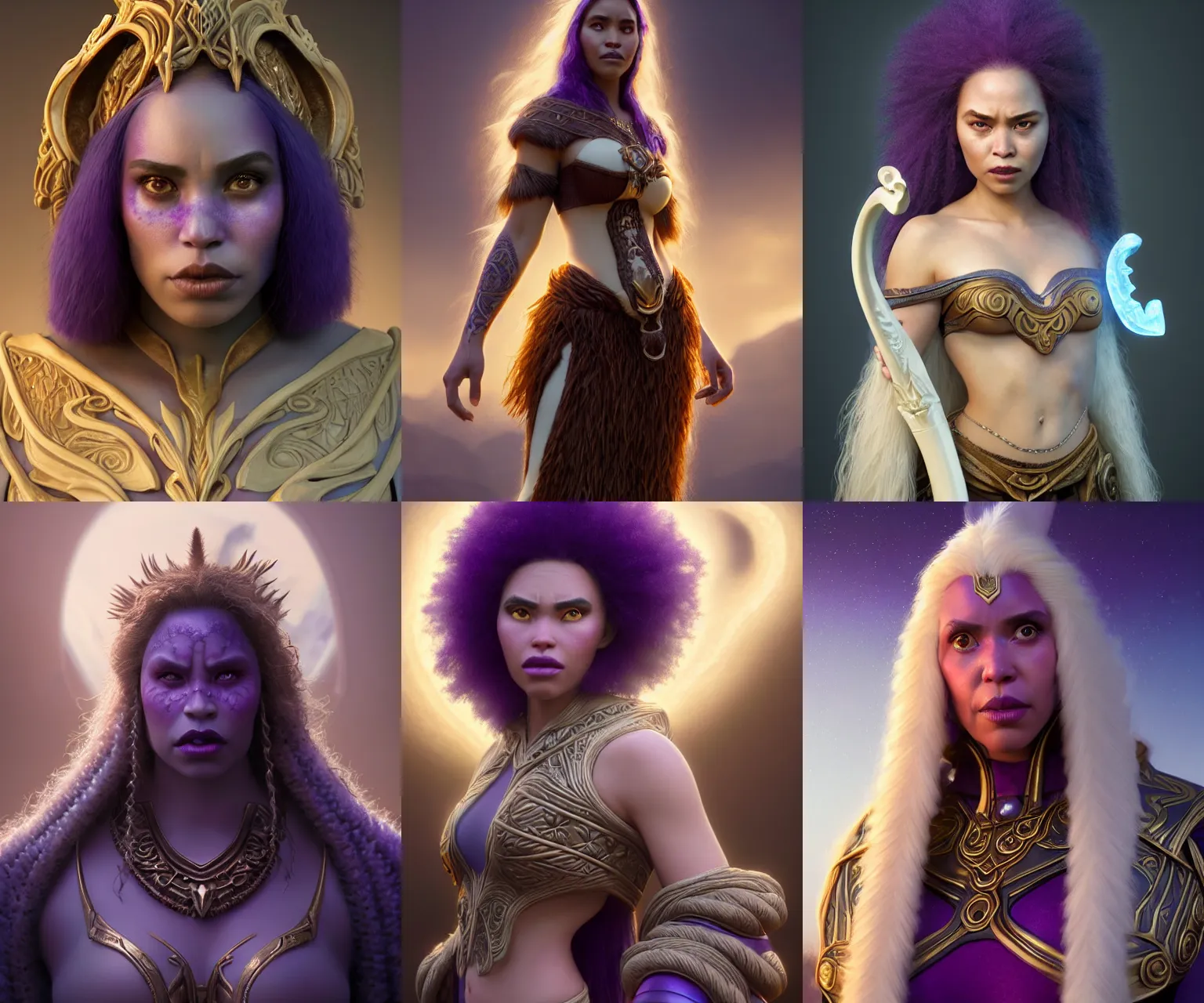 Prompt: ultrarealistic fantasy portrait mage pixar thanos moana, long ivory hair white eyes wearing ivory carved bone mantle gothic ivory bone cloak with intricate details, bone plants, fantasy character octane render, substance painter, cinematic lighting, volumetric lighting, artstation, dnd art, cgsociety, sharp focus, digital painting by artgerm, gerald brom, wlop