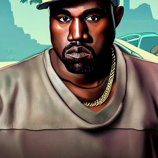 Image similar to kanye west in in gta v, cover art by stephen bliss, boxart, loading screen