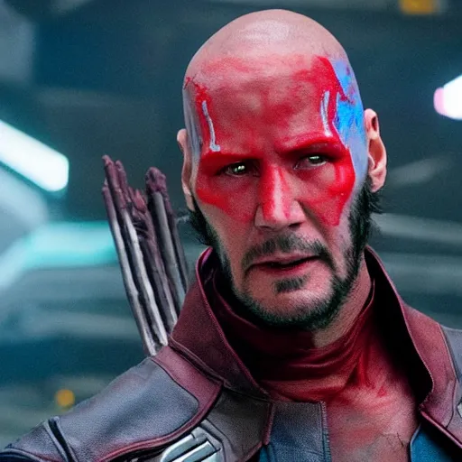 Image similar to film still of Keanu Reeves as Yondu in Guardians of the Galaxy