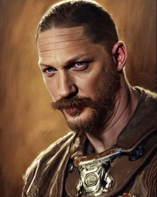 Image similar to tom hardy, highly detailed, very intricate, cinematic lighting, painted portrait, by donato giancola and rossdraws and magali villenueve, featured on artstation