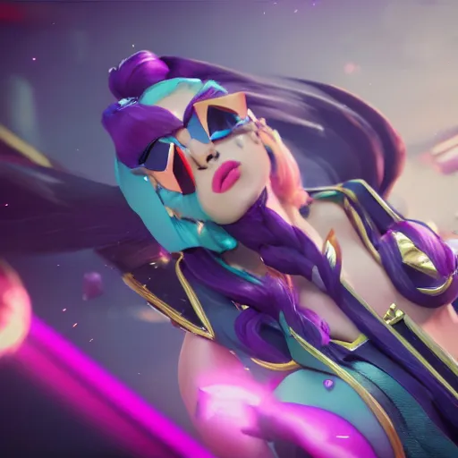 Image similar to still of pretty Sona (League of Legends) in KDA music video. 3d render, octane render, game art, realistic, highly detailed, trending on artstation, 4k, trending on artstation, pixar, cgsociety, unreal engine 5, redshift render, trending on artstation, blender, behance, cg