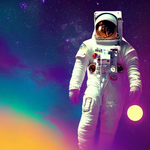 Image similar to vaporwave astronaut in space. art deco. digital art. 8k resolution.