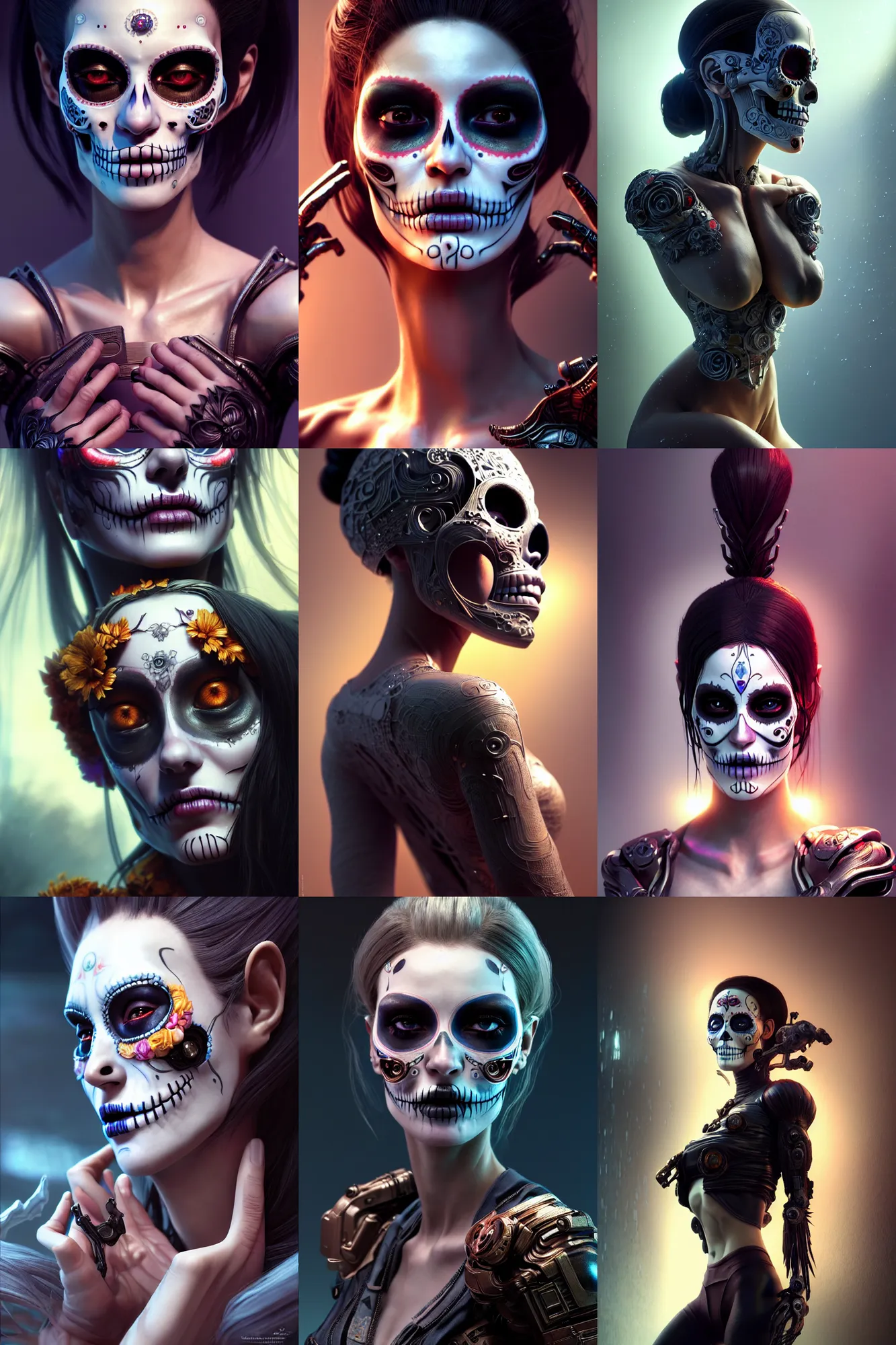 Prompt: crying! android! woman, octane render, emotional, fantasy, concept art, pose, photorealistic, cover shot, intricate detailed environment. vogue, ( ( ( el dia los muertos ) ) ), 8 k, hd. by terry o'neill and artgerm and wlop and loish and kuciara and rutkowski and mucha