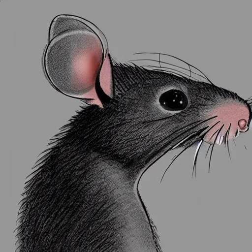 Prompt: a rat in profile with a big tail and big front teeth, concept art