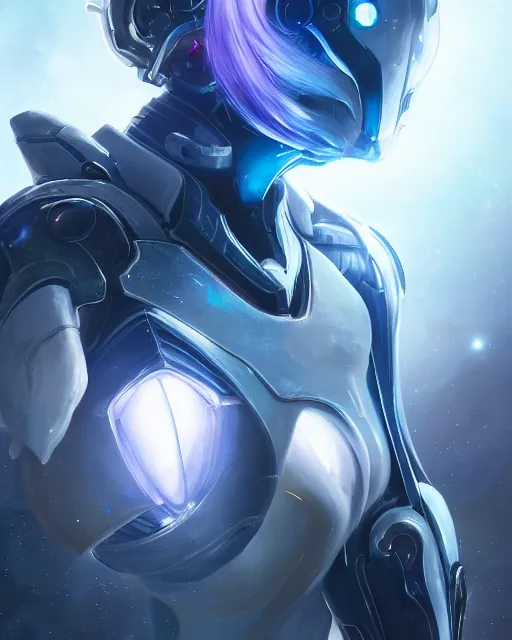 Image similar to perfect android girl on a mothership, warframe armor, beautiful face, scifi, futuristic, galaxy, nebula, raytracing, dreamy, long white hair, blue cyborg eyes, sharp focus, cinematic lighting, highly detailed, artstation, divine, by gauthier leblanc, kazuya takahashi, huifeng huang