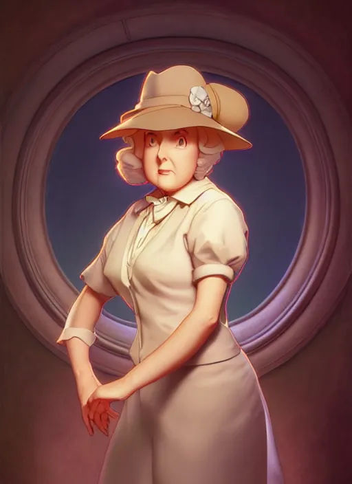 Image similar to cute miss marple, natural lighting, path traced, highly detailed, high quality, digital painting, by don bluth and ross tran and studio ghibli and alphonse mucha, artgerm