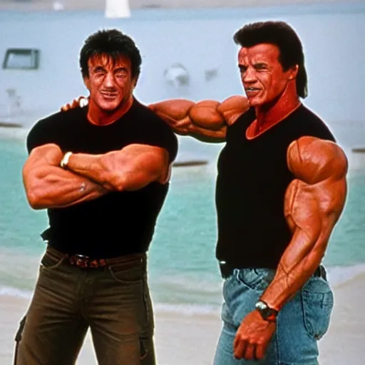 Image similar to stallone and schwarzenegger as friends series