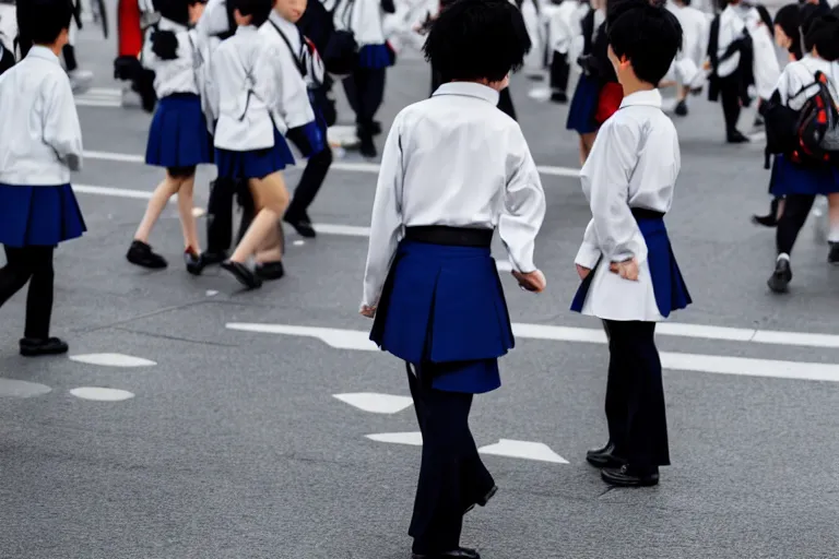 Image similar to close up photo of a japanese middle school boy wearing his school uniform at shibuya crossing, red weapon 8 k s 3 5, cooke anamorphic / i lenses, highly detailed, cinematic lighting