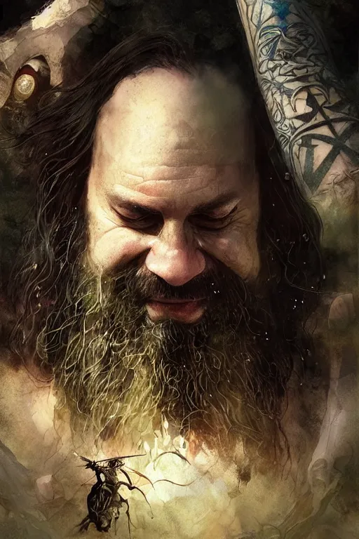 Image similar to john petrucci, sorcerer, lord of the rings, tattoo, decorated ornaments by carl spitzweg, ismail inceoglu, vdragan bibin, hans thoma, greg rutkowski, alexandros pyromallis, perfect face, fine details, realistic shaded