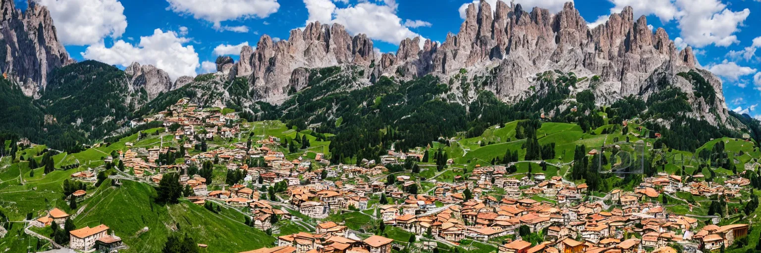 Image similar to an italian town in the dolomites mountains