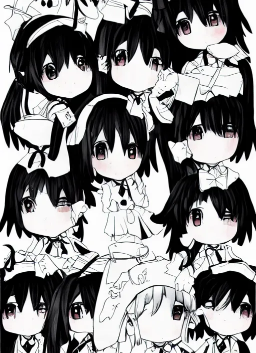 Prompt: manga style, black and white manga, multi - panel kawaii chibi manga, school girl kuudere, by gen urobuchi and yuyuko takemiya, japanese language