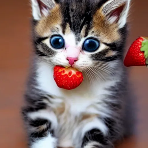 Prompt: a kitten strawberry hybrid