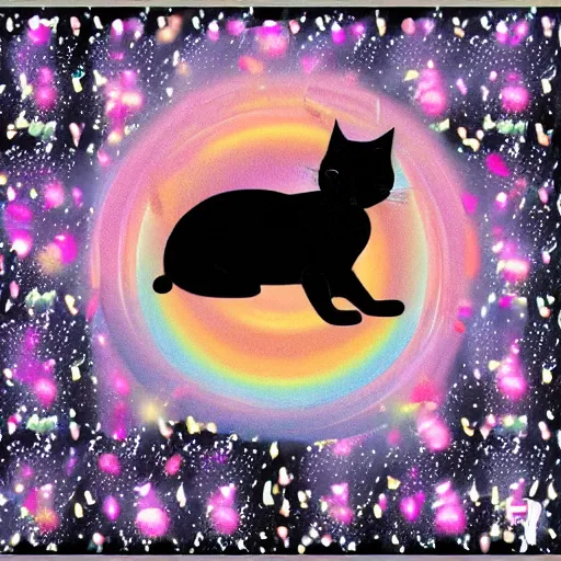 Prompt: Black cat i the sky with diamonds