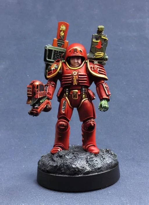 Image similar to 8 0 mm resin detailed miniature of elon musk as a warhammer 4 0 k space marine general, product introduction photos, 4 k, full body,