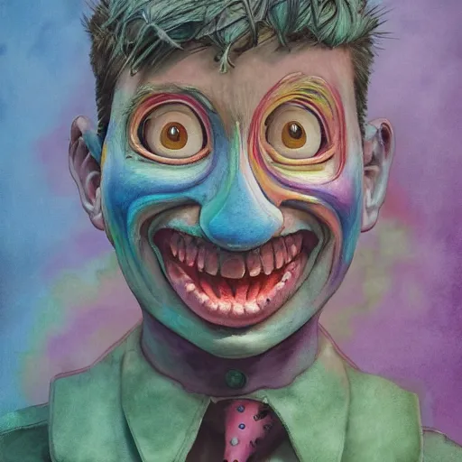 Prompt: watercolor cartoon grunge portrait of gay Thomas the tank engine. intricate abstract, make-up, intricate artwork. Joy, Happiness, drag, by zdzisław Beksiński, wlop, dan mumford , trending on artstation, Greg rutkowski very coherent symmetrical artwork. cinematic, hyper realism, high detail, octane render, 8k