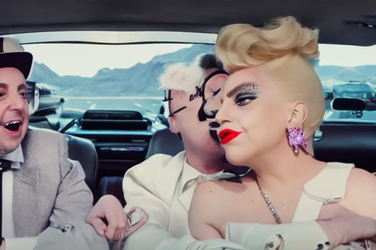 Image similar to lady gaga and judy garland in carpool karaoke, lady gaga, judy garland, red weapon 8 k s 3 5, cooke anamorphic / i lenses, highly detailed, cinematic lighting