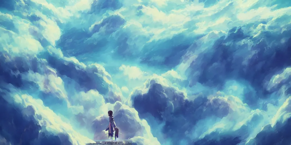 Image similar to african kingdom ascending from clouds, olympus platform, standing on a cloud, symmetrical!!, anime, prism highlights, depth of field, cinematic, filmic, vsco, concept art, art station, digital painting, elegant, epic, focus