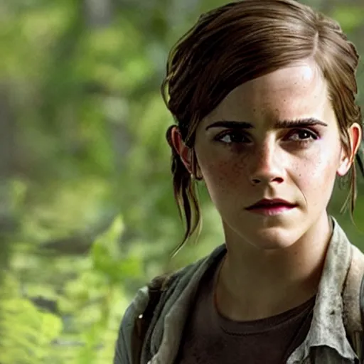 Prompt: emma watson as ellie in the movie adaptation of the last of us, directed by david yates, movie still