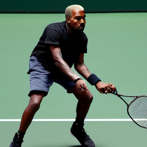 Prompt: kanye west playing tennis against a clone of himself