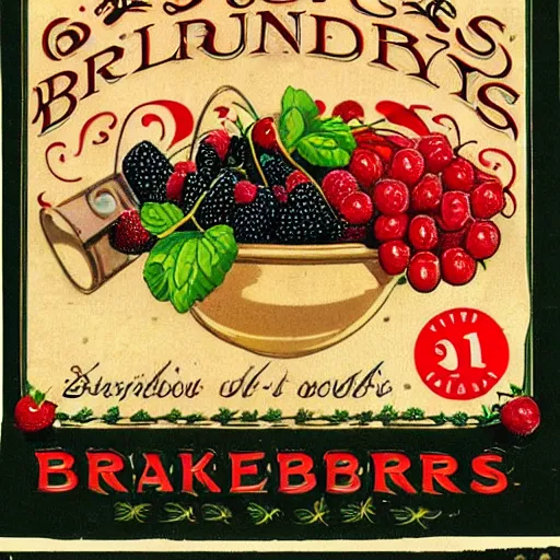 Prompt: vintage food label for berries. strawberries, blueberries, blackberries, raspberries, cranberries. can