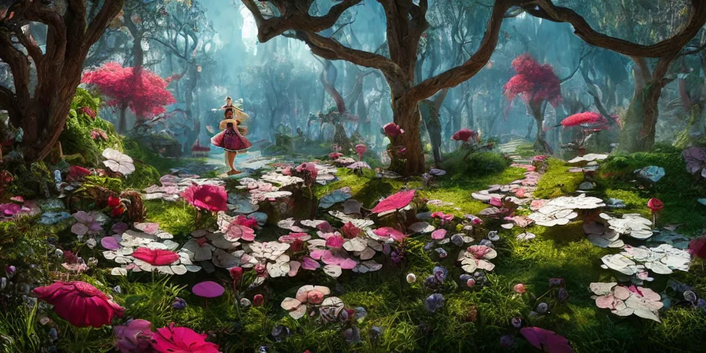 Prompt: alice in wonderland, unreal engine, 8 k resolution, dramatic lighting, cinematic, insanely intricate, by franz vohwinkel