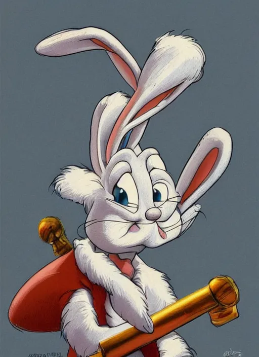 Image similar to portrait of bugs bunny in Society (1989), intricate, highly detailed, centered, solid color studio background, digital painting, artstation, concept art, smooth, sharp focus, illustration, artgerm, donato giancola, Joseph Christian Leyendecker, WLOP, Artgerm