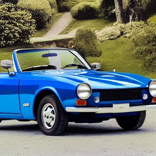 Image similar to a photorealistic image of a blue 1970 Datsun roadster