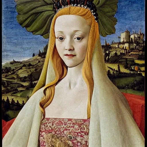 Image similar to portrait of a white labrododdle dressed as an italian queen, painting by botticelli, 1 4 8 0 s