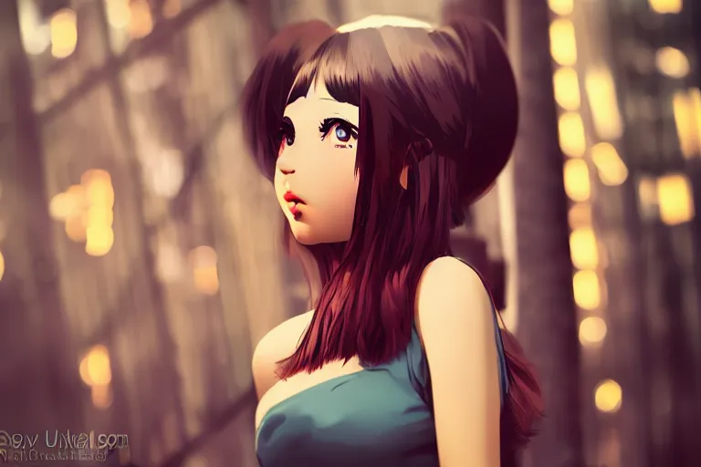 Image similar to anna dal armas as anime girl by ilya kuvshinov, vivid, cinematic, atmospheric, bokeh