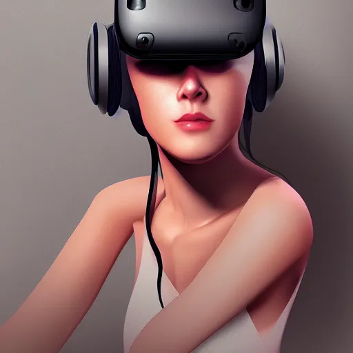 Image similar to female wearing virtual reality digital illustration artstation