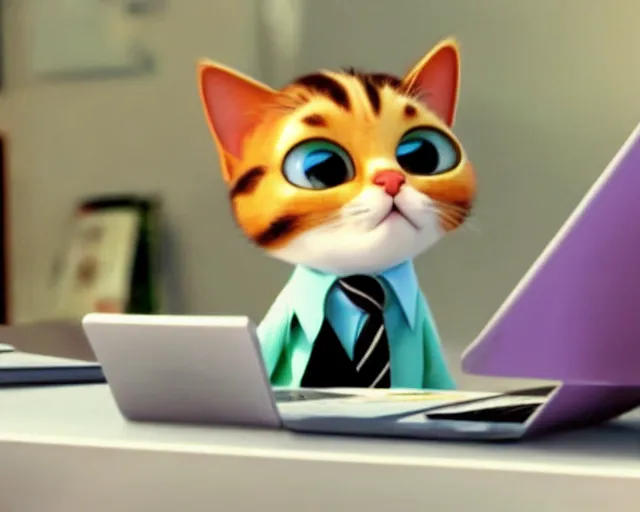 Prompt: business kitty, still from a new pixar movie