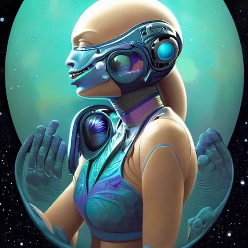 Prompt: Space BioPunk pretty female alien portrait, Pixar style, by Tristan Eaton Stanley Artgerm and Tom Bagshaw.