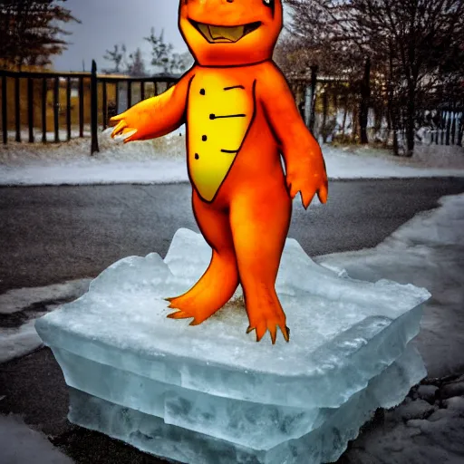 Image similar to ice sculpture of charmander, photography