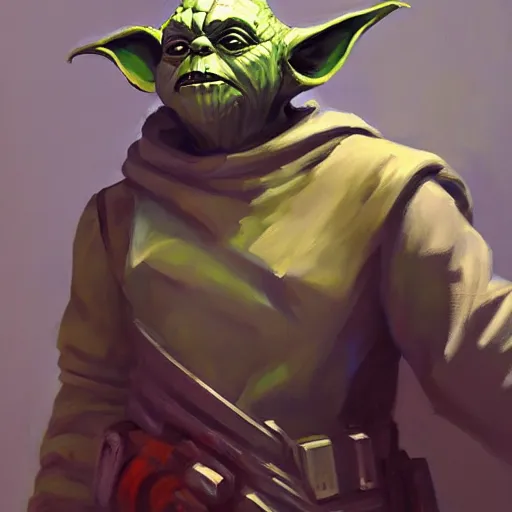 Image similar to greg manchess portrait painting of armored yoda as overwatch character, medium shot, asymmetrical, profile picture, organic painting, sunny day, matte painting, bold shapes, hard edges, street art, trending on artstation, by huang guangjian and gil elvgren and sachin teng