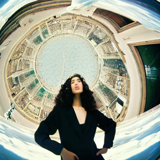 Image similar to fisheye medium format photograph of a surreal fashion shoot