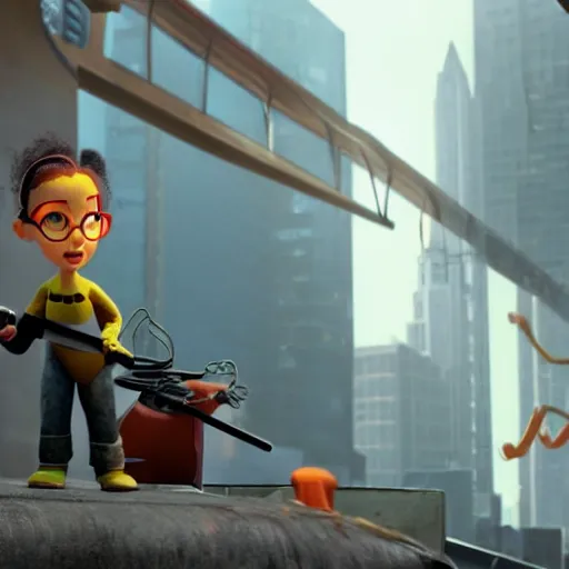 Image similar to pixar half - life 2 movie featuring gordon freeman and alyx vance