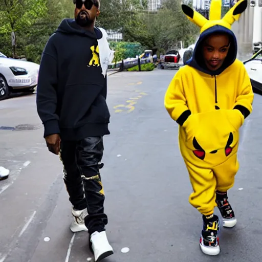 Image similar to kanye west in a pikachu hoody