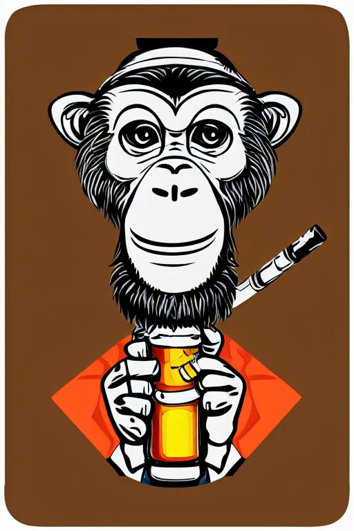 Image similar to Portrait of a Monkey with a cigarette, mafia, gangster, sticker, colorful, illustration, highly detailed, simple, smooth and clean vector curves, no jagged lines, vector art, smooth