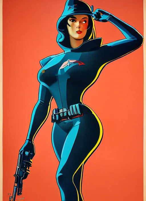 Prompt: american propaganda poster art. powerful cyberpunk assassin. portrait by jean giraud and anton otto fischer and john philip falter and will eisner and gil elvgren and pixar. full body. realistic proportions. science fiction d & d. overwatch, rb 6 s, cyberpunk 2 0 7 7, blade runner 2 0 4 9 concept art. cel shading. thick lines.