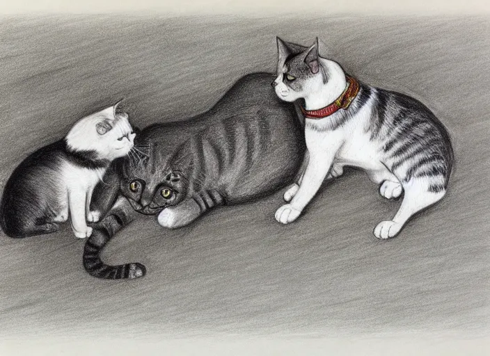 Prompt: a drawing of cat and dog, highly detailed - h 1 0 2 4