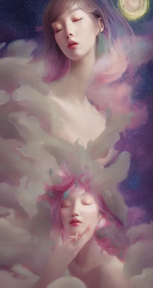 Image similar to breathtaking delicate detailed concept art painting beauty creature with starry night inside, by hsiao - ron cheng, bizarre compositions, exquisite detail, pastel colors, 8 k